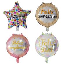 10 pçs 18 Polegada laser redondo feliz cumpleanos balão espanhol feliz aniversário folha balões de hélio balões balões ar globos suprimentos 2024 - compre barato