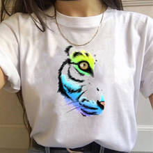 Camiseta engraçada meio tigre cabeça estampada feminina, camiseta verão 2021 tamanho casual tops camisetas 2024 - compre barato