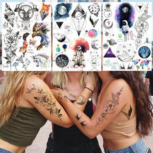 Deer Geometric Fake Tattoo Body Art Arm Flowers Watercolor Temporary Tattoos For Kids Galaxy Disposable Tatoo Sticker Cosmonaut 2024 - buy cheap