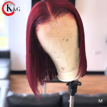 KUNGANG-Peluca de cabello humano brasileño con encaje frontal, pelo corto Bob, parte en T, con densidad de 150%, no Remy, ombré 13x6 2024 - compra barato