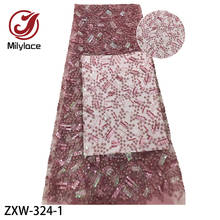 Tecido rendado africano 2020, tecido rendado de alta qualidade com lantejoulas estilo francês nigeriano para vestido ZXW-324 2024 - compre barato