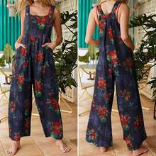 Women Fashion Sleeveless Straps Wide Leg Pants Sexy Printed Rompers Summer Jumpsuits Casual Long Overalls Vintage Suspenders  2024 - buy cheap