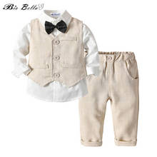 Conjuntos de roupas de meninos suaves crianças conjunto roupas menino camisas brancas + colete calça cavalheiro terno formal com gravata pescoço 2024 - compre barato