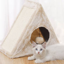 Pet Cat Bed House Foldable Cat Tent With Cat Scratcher Board Warm Cat Cave Puppy Sleeping Mats Washable Winter Pet Products 2024 - buy cheap