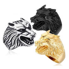 Кольцо в стиле ретро с головой волка, модное, золотое, черное, серебряное кольцо с волком для мужчин, Подарок на годовщину, Рождественское украшение 2024 - купить недорого