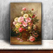 classical rose flower basket landscape canvas printings oil painting printed on canvas home wall art decoration pictures 2024 - buy cheap