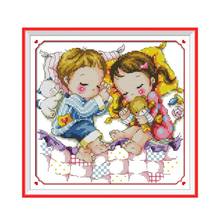 Lovely sleeping positions cross stitch kit cartoon 11ct count print canvas stitches embroidery DIY handmade needlework plus 2024 - buy cheap