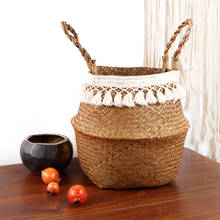 Handmade Bamboo Storage Baskets Foldable Laundry Straw Patchwork Wicker Rattan Seagrass Belly Garden Flower Pot Planter Basket 2024 - buy cheap