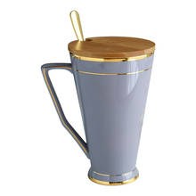 Tazas de té de cerámica con tapa y cuchara, taza de café, leche y desayuno, utensilios de cocina para beber, regalos de boda, 450ML 2024 - compra barato