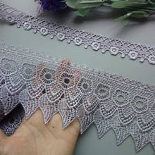 2 Yard Gray Flowers Embroidered Lace Trim Ribbon Applique Fabric Sewing Craft DIY Vintage Crochet Wedding Bridal Dress New 2024 - buy cheap