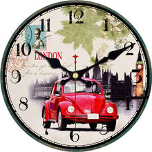 WONZOM London RED Car Modern Style Round Wall Clock for Home Office Cafe Decoration,Silent Wooden Cardboard Clock Drop Shipping 2024 - buy cheap