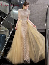 New Fashion 2020 Sexy Jewel Collar Heavy Beaded Evening Gown Cap Sleeves Trumpet Gown with Train Gold Long Evening Dresses 2024 - buy cheap