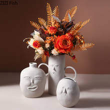 European Interesting Ceramic Face Vase Living Room Decoration Artificial Flower Flower Arrangement Table Top Flower Vase Home 2024 - buy cheap