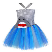 Vestido de fiesta de cumpleaños para niñas, tutú con temática de tiburón debajo del mar, para niños pequeños, utilería para fotos, disfraz de pez oceánico para Halloween 2024 - compra barato