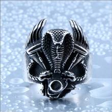 2020 модное горячее крутое мужское кольцо Кобра в стиле панк, в виде очков, королевская змея, кольцо из нержавеющей стали, Открытое кольцо 2024 - купить недорого