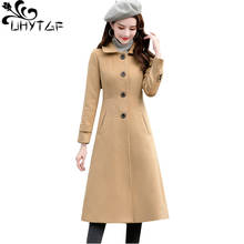 Uhytgfg-Chaqueta de lana de otoño para mujer, abrigo largo ajustado de un solo pecho, color sólido, salvaje, talla grande, 947 2024 - compra barato