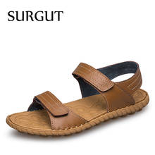 SURGUT-zapatos informales para hombre, sandalias de cuero genuino antideslizantes, de alta calidad, con gancho y bucle, para la playa, Verano 2024 - compra barato