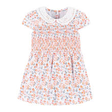 Little Maven New Summer Kids Floral Printed Light Orange Peter Pan Collar Lace Smock Lantern Girls 2-7yrs Cotton Knitted Dresses 2024 - buy cheap