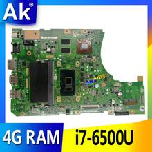 Placa-mãe do laptop AK X556UJ / X556UV para ASUS X556UJ X556UV X556UB X556UR X556UF Teste da placa-mãe original 4g RAM i7-6500U DDR4 2024 - compre barato