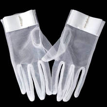 New short transparent bowknot white evening party pricecess lady bridesmaid short finger wedding bridal gloves free shipping 2024 - buy cheap