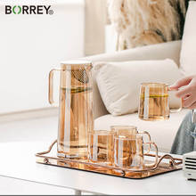 BORREY-jarra de agua de vidrio dorado de 1,8l, tetera de té, agua fría y caliente, bebida de jugo, tetera de fruta, jarra con filtro de mango, Set de Tetera a prueba de calor 2024 - compra barato