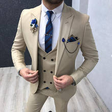 Slim Fit beige Men Suits 3 Piece for Wedding 2021 Fashion formal man Clothes Peaked Lapel Groom mens suit Tuxedo blazer Male Set 2024 - buy cheap