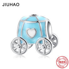 Fantasy Fairy Tale Princess carriage Sky blue Enamel CZ Beads 925 Sterling Silver Fit Original JIUHAO Charm Bracelet Jewelry