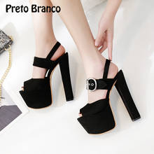 Preto branco sandálias femininas, sexy verão 17cm t boate plataforma alta impermeável sandálias com fivela 2024 - compre barato