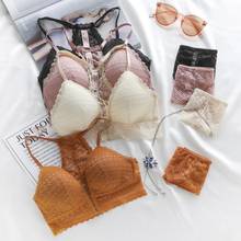 Women Front Closure Bra Set Lace Mesh Beauty Back Push Up Padded Bras Seamless Lace Hollow Panties Female Underwear Lingerie Set 2024 - buy cheap