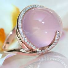 Anéis de cristal quartzo rosa opala cor de ouro rosado anel oval joias atacado para mulheres meninas presente 2024 - compre barato