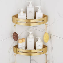 Bathroom Shelves Brushed Gold Aluminum Bath Shower Rack Nail Punched Corner Shelves With Hooks Bath Hardware Free Shipping 2024 - buy cheap