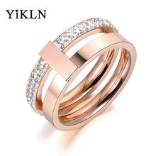 YiKLN розовое золото Цвет 2 слоя, свадебное кольцо, ювелирное изделие для женщин 316L Нержавеющая сталь Стразы обручальное кольцо Anneau YR18047 2024 - купить недорого