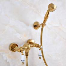 Luxury Gold Brass Bathroom Faucet Bath Faucet Mixer Tap Wall Mounted Hand Held Shower Head Kit Shower Faucet Sets zna981 2024 - buy cheap