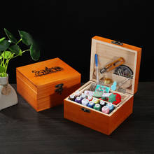 Elimelim kit de costura caixa de madeira fita agulha scissor fios multifunções acessórios de costura ferramentas caixa de armazenamento de madeira 2024 - compre barato