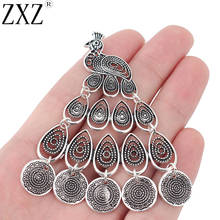 ZXZ-2 colgantes de plata tibetana para fabricación de joyas, colgantes grandes y hermosos de pavo real para collar, 80x70mm 2024 - compra barato