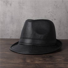 Chapéu tipo fedora para homens, chapéu de couro preto para o papai jazz, chapéu da moda de cavalheiro, chapéu de igreja 2024 - compre barato