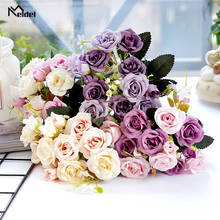 Meldel-Mini ramo de flores artificiales, 5 tenedores, 10 cabezas, rosa de seda, Decoración de mesa de boda, fiesta en casa 2024 - compra barato