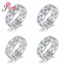 Anéis de prata esterlina 925 genuína, anéis redondos vazados com cristal aaa brilhante, vários modelos para escolher 2024 - compre barato