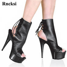 Rncksi новые женские ботинки для танвечерние на шесте для вечеринки, модные сексуальные ботинки 15 см на высоком каблуке, обувь из искусственной кожи/ботильоны на платформе со шнуровкой 2024 - купить недорого