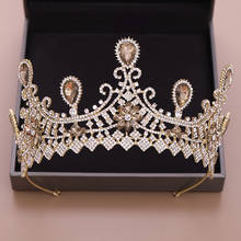 Tiara nupcial de lujo, corona barroca para boda, Tiara con diamantes de imitación de cristal dorado claro y coronas, accesorios para el cabello de boda 2024 - compra barato