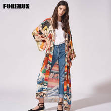 FORERUN Bohemian Dress Women Beach Cover Up Summer Long Maxi Wrap Print Bikini Cover Ups Beachwear Vestidos De Playa 2024 - buy cheap