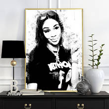 Rapper Saweetie Black White Poster, Long Hair Elegant Goddess Sketch Art Prints, Minimalism Pretty Girl Portrait Wall Home Decor 2024 - buy cheap