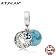 Anomokay New Trendy Lake Blue Enamel Pendant Bead fit Bracelet 100% 925 Sterling Silver Star Moon Crane Charm Pendant for DIY 2024 - buy cheap