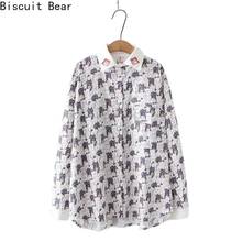 Cartoon Cat Print Cotton Shirt Blouse Women 2021 Spring Turndown Collar Long Sleeve Preppy Style Female Casual Loose Tops 2024 - buy cheap