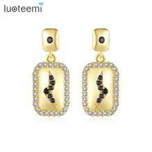 LUOTEEMI-pendientes de gota rectangulares para mujer, aretes pequeños de circonita cúbica negra, joyería de piedra, regalos de navidad 2024 - compra barato