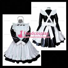 fondcosplay adult sexy cross dressing sissy maid short black heavy Pvc white apron Lockable Dress Uniform Tailor-made[CK929] 2024 - buy cheap