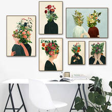 Pintura en lienzo de arte de pared Monstera, carteles nórdicos de chica abstracta Vintage, hojas de flores, imágenes impresas para decoración de sala de estar 2024 - compra barato
