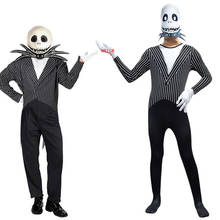 Anime Jack Skellington Kids Cosplay Costume Christmas Carnival Fancy Black Stripe Jumpsuit+Mask Children Boys Clothes 2024 - buy cheap