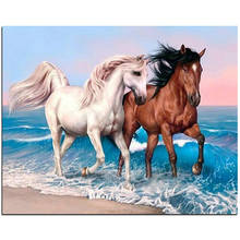 Mosaico de diamante artesanal com dois cavalos, faça você mesmo, pintura de diamante, ponto cruz, kits de bordado, pintura de pedras 2024 - compre barato