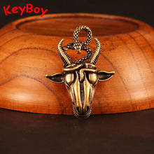 Pure Copper Snake Goat Head Pendant Chinese Original Design Lucky Feng Shui Keychain Hanging Trinket Vintage Brass Car Keyring 2024 - buy cheap